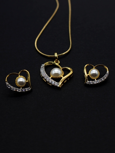 

Amavi Gold-Plated & White CZ Stone-Studded Jewellery Set