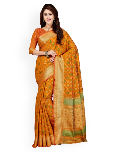 

Saree Swarg Orange Silk Blend Woven Design Banarasi Saree