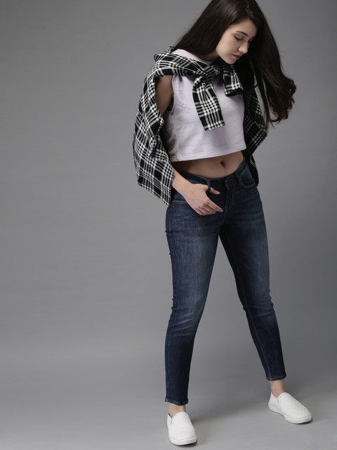 

HERE&NOW Women Blue Skinny Fit Mid-Rise Cropped Clean Look Stretchable Jeans