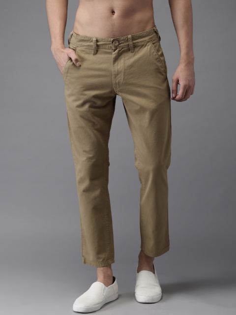 

HERE&NOW Men Khaki Slim Fit Solid Cropped Chinos