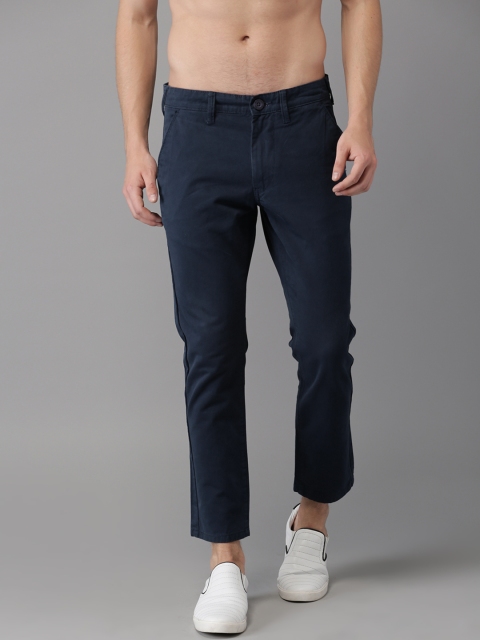 

HERE&NOW Men Navy Blue Slim Fit Solid Cropped Chinos
