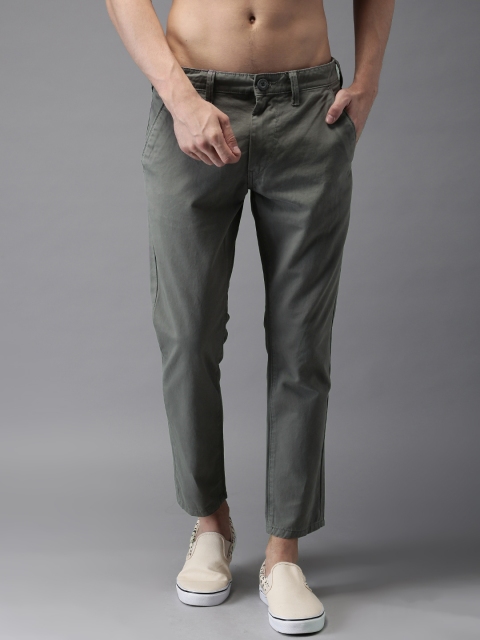 

HERE&NOW Men Grey Slim Fit Solid Cropped Chinos