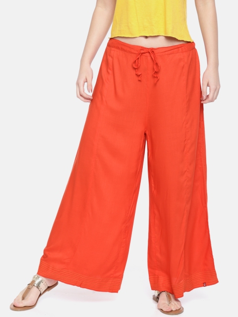 

Biba Women Coral Orange Wide Leg Solid Palazzos