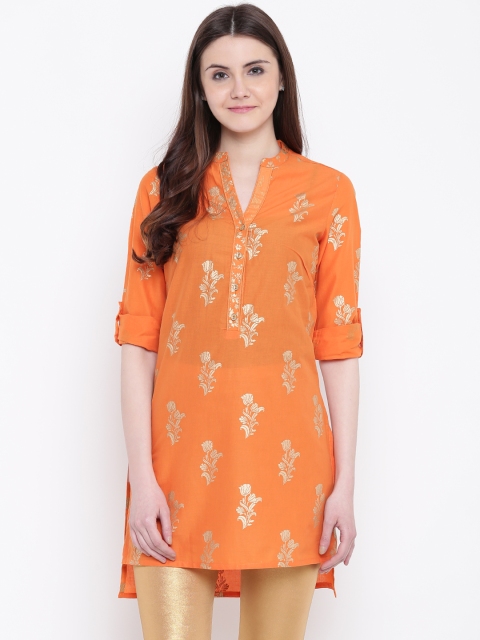 

Biba Women Orange Printed Straight Kurta