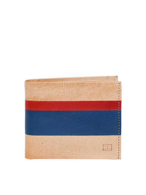 

Tommy Hilfiger Men Beige & Navy Blue Colourblocked Leather Two Fold Wallet
