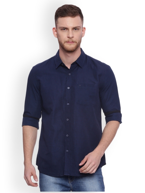 

Basics Men Navy Blue Slim Fit Solid Casual Shirt