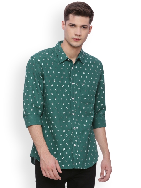 

Basics Men Green Slim Fit Printed Casual Shirt