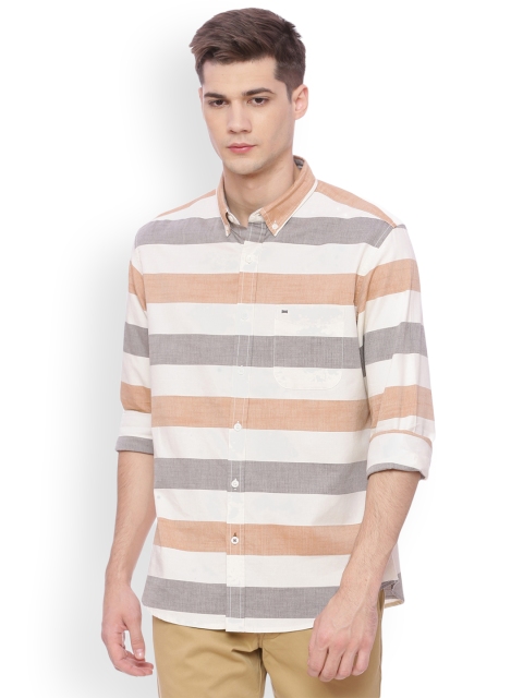 

Basics Men Brown & White Slim Fit Striped Casual Shirt