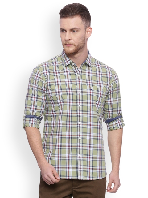 

Basics Men Green & White Slim Fit Checked Casual Shirt
