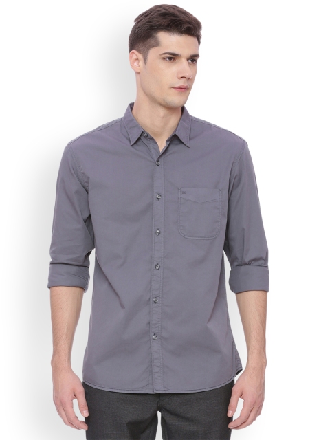 

Basics Men Grey Slim Fit Solid Casual Shirt