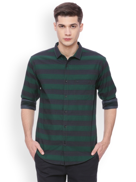 

Basics Men Green Slim Fit Striped Casual Shirt