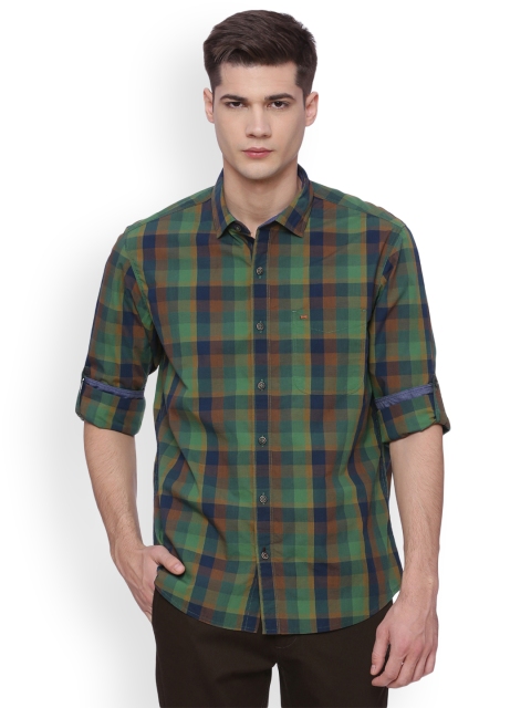 

Basics Men Green & Blue Slim Fit Checked Casual Shirt