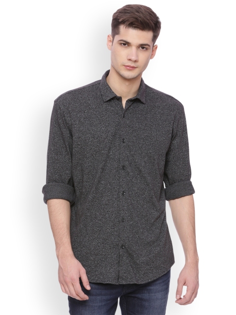 

Basics Men Black Slim Fit Self Design Casual Shirt