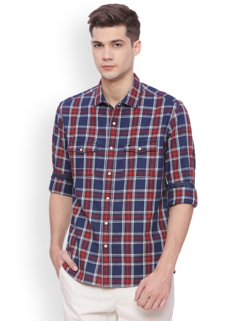 

Basics Men Red & Blue Slim Fit Checked Casual Shirt
