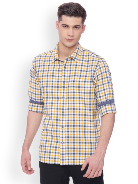 

Basics Men Yellow & Blue Slim Fit Checked Casual Shirt