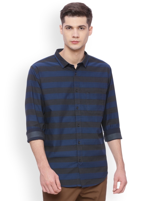 

Basics Men Blue Slim Fit Striped Casual Shirt