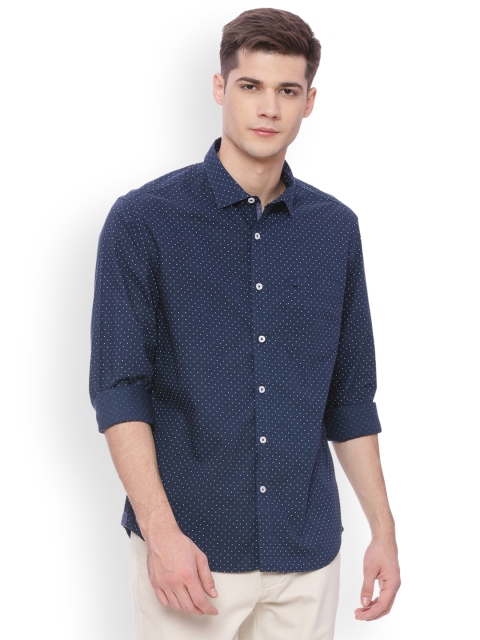 

Basics Men Navy Blue Slim Fit Printed Casual Shirt