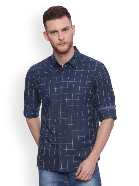 

Basics Men Navy Blue Slim Fit Checked Casual Shirt