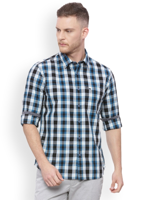 

Basics Men Blue Checked Slim Fit Casual Shirt