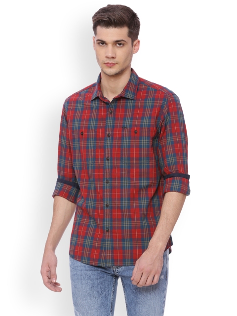 

Basics Men Red Slim Fit Checked Casual Shirt