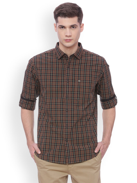 

Basics Men Brown Checked Slim Fit Casual Shirt
