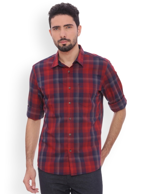 

Basics Men Red Slim Fit Checked Casual Shirt
