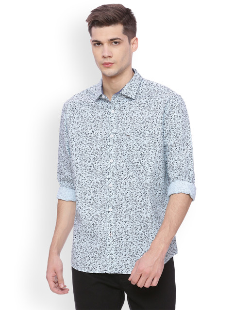 

Basics Men Blue Slim Fit Printed Casual Shirt