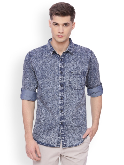 

Basics Men Blue Slim Fit Printed Casual Shirt