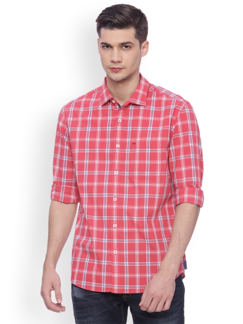 

Basics Men Pink Slim Fit Checked Casual Shirt
