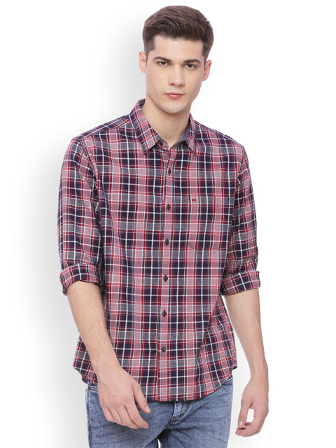 

Basics Men Red & Blue Slim Fit Checked Casual Shirt