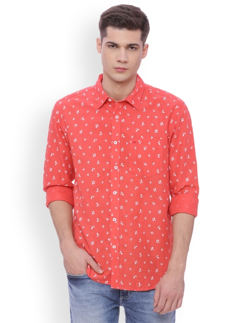 

Basics Men Red Slim Fit Printed Casual Shirt