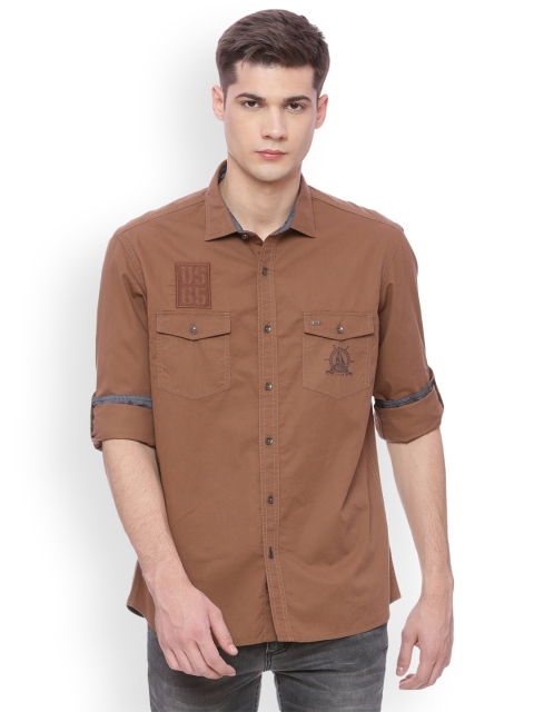 

Basics Men Brown Slim Fit Solid Casual Shirt
