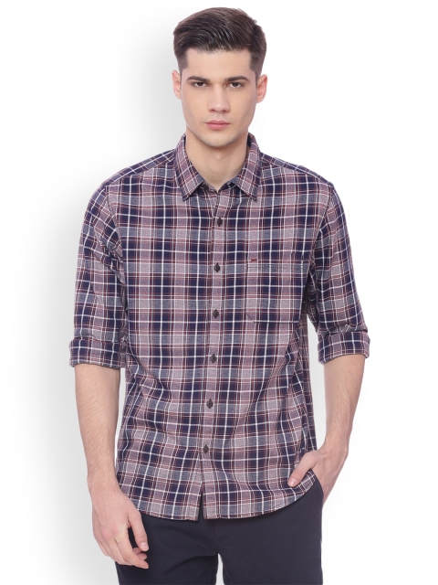 

Basics Men Brown & Blue Checked Slim Fit Casual Shirt