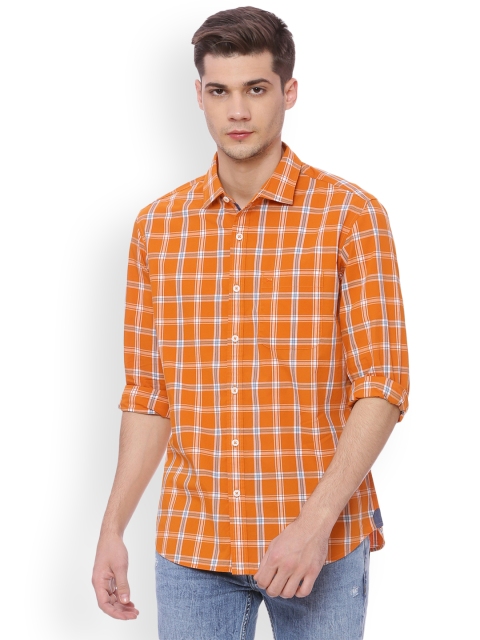 

Basics Men Orange Slim Fit Checked Casual Shirt