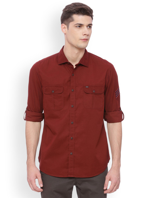 

Basics Men Red Slim Fit Solid Casual Shirt