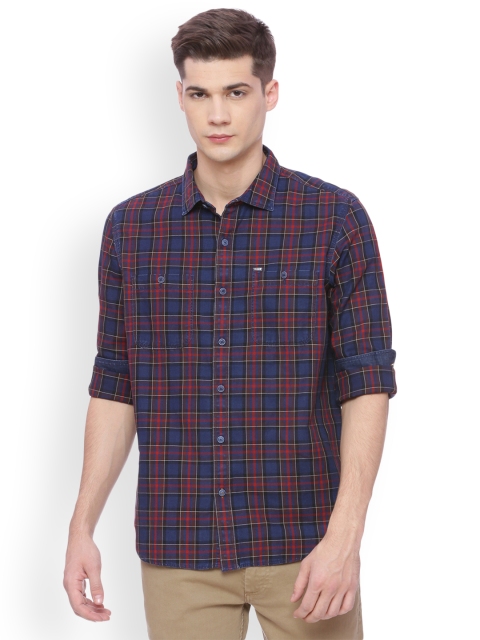 

Basics Men Red & Blue Slim Fit Checked Casual Shirt