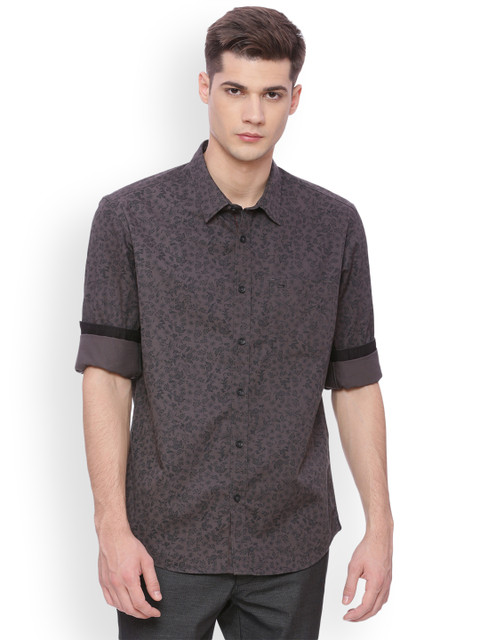 

Basics Men Grey Slim Fit Printed Casual Shirt
