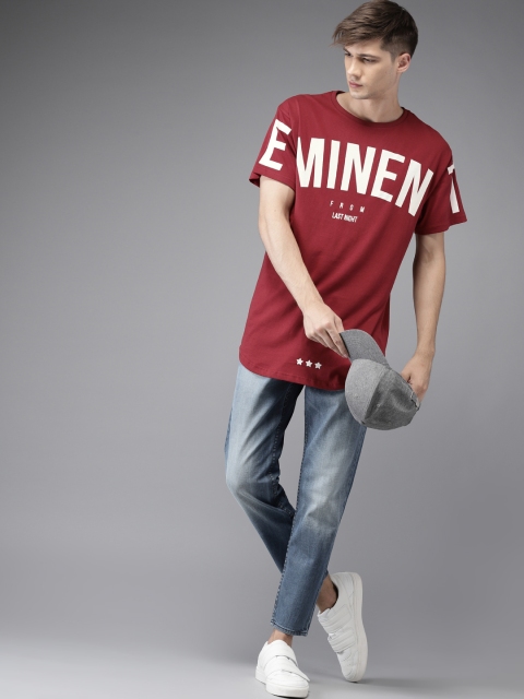

Moda Rapido Men Maroon Printed Round Neck T-shirt