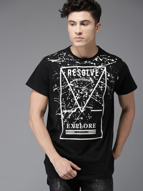 

Moda Rapido Men Black Printed Round Neck Longline T-shirt