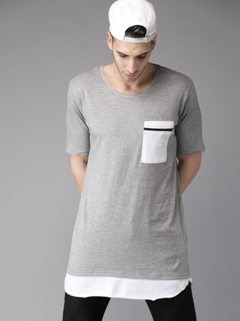

Moda Rapido Men Grey Solid Round Neck Longline T-shirt