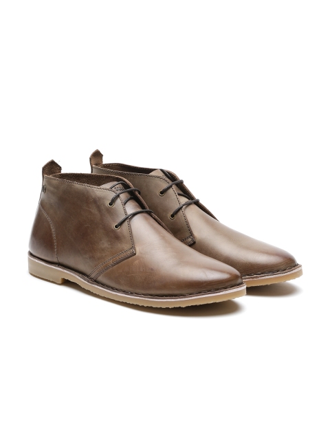 

Jack & Jones Men Brown Solid Leather Mid-Top Flat Boots