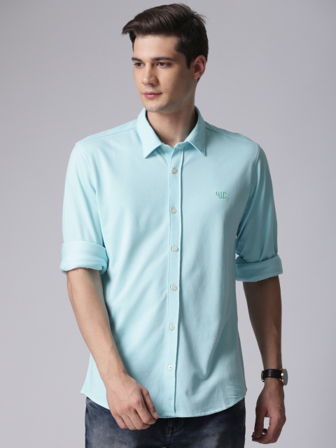 

YWC Men Blue Classic Slim Fit Solid Casual Shirt