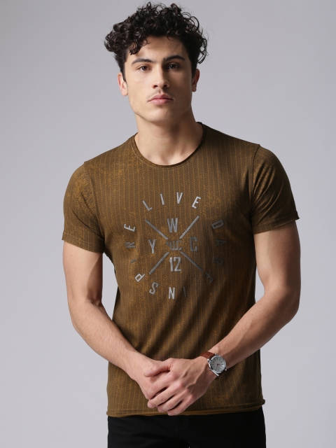 

YWC Men Brown Printed T-shirt