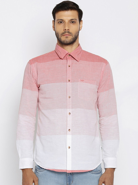 

Park Avenue Men Pink & White Slim Fit Striped Casual Shirt