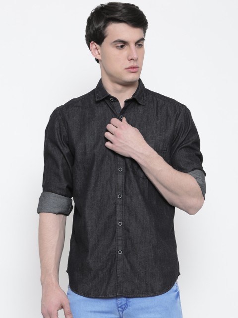 

CODE by Lifestyle Men Black Smart Fit Solid Denim Shirt