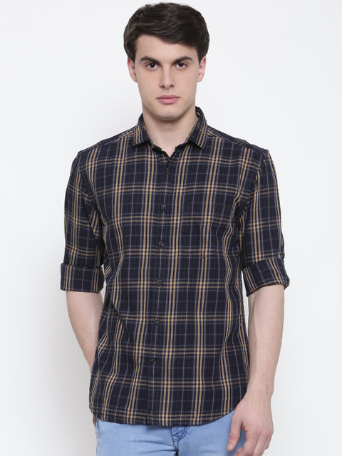 

CODE by Lifestyle Men Navy Blue & Brown Smart Fit Checked Casual Shirt