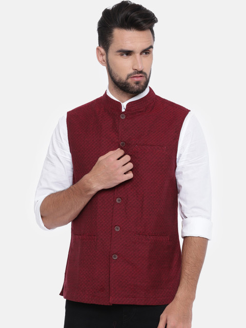 

Melange by Lifestyle Men Red Self Design Tailored Jacket