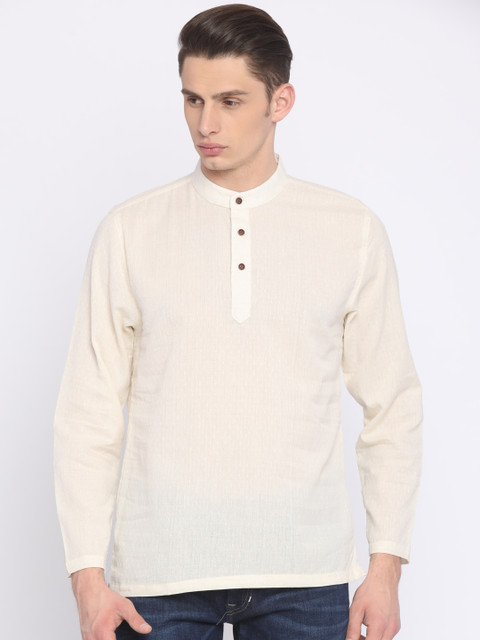 

Melange by Lifestyle Men Cream-Coloured Woven Design Straight Kurta