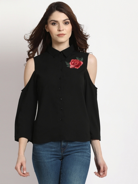 

RARE Women Black Solid Shirt Style Top