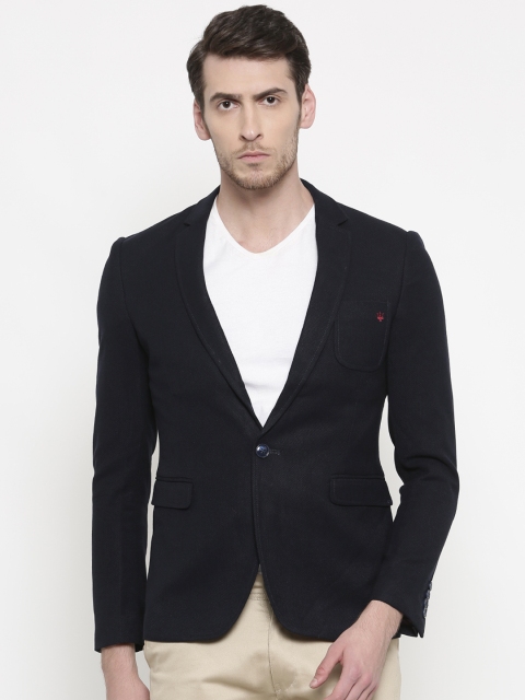 

The Indian Garage Co Navy Self Design Slim Fit Casual Blazer, Navy blue